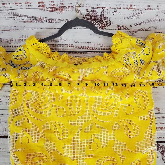 Alexis Yellow Silk Lace Mini Dress XS Off Shoulder Floral Fairy Coquette Kawaii - Picture 10 of 16